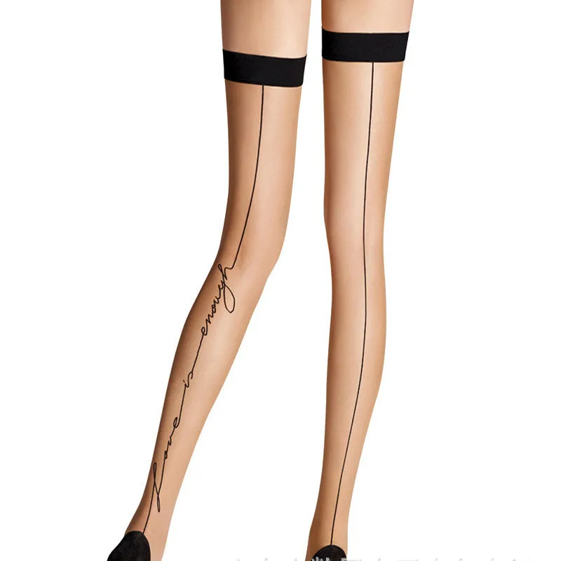 

Bigsweety Ladies One Line Design Stockings Sexy Women's Hosiery Jacquard Love Letters Stay Up Thigh High Silk Stockings Hose