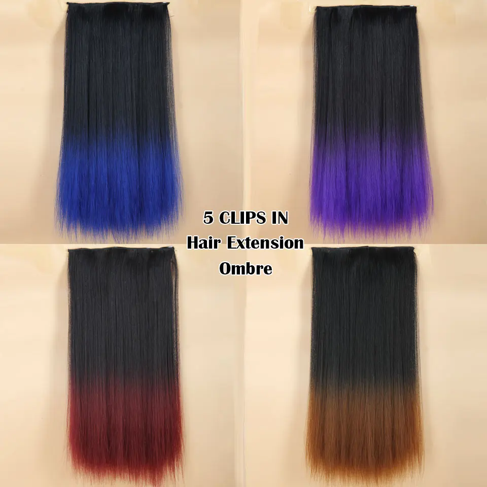 4colors Ombre Clip In Hair Extensions Ombre Black Burg Brown Blue