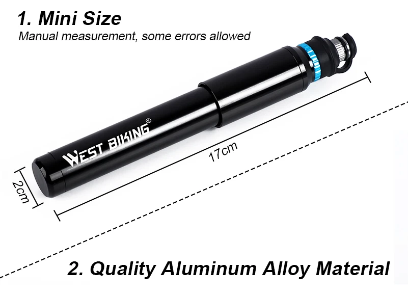 WEST BIKING 150 PSI Портативный мини велосипедный насос шланг алюминиевый сплав Карманный велосипедный насос Presta Schrader Клапан с шариковой иглой