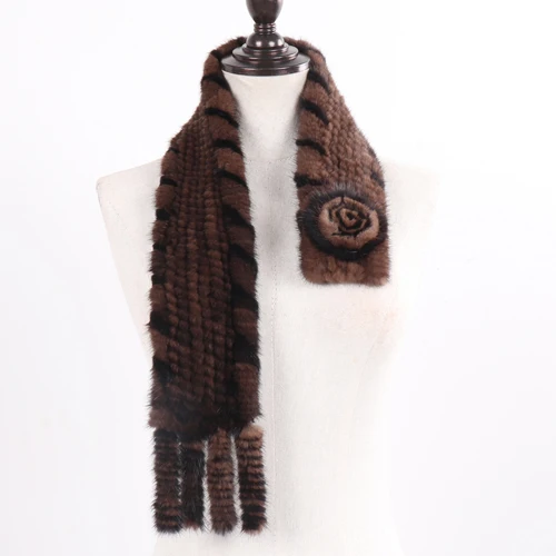 Горячая Распродажа, женский зимний шарф ручной вязки из натурального меха норки, натуральный теплый мех норки, глушитель, женский модный шарф из натурального меха норки - Цвет: coffee black