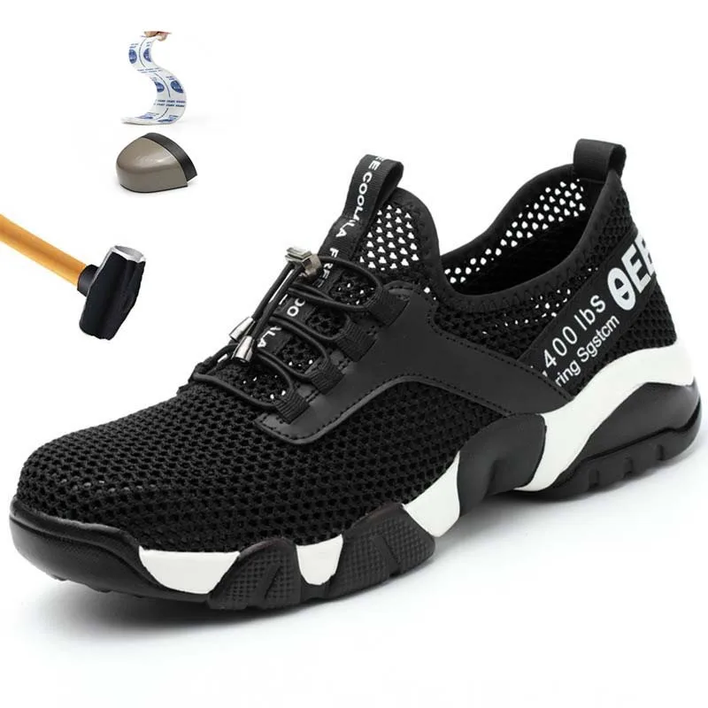 

Steel toe cap ventilation safety shoes for men and women thin summer anti-mite perforation work sandals single mesh sports shoes