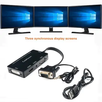 

CableDeconn VGA Audio to VGA HDMI DVI Female 3IN1 Adapter Converter for Desktop Laptop Display simultaneously