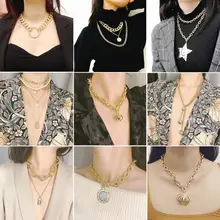 GB Vintage Multilayer Pearl Clavicle Necklace Personality Creative Exaggerated Multi-Element Necklace Metal Link Chain Necklace dominated women pendant necklaces a short section of pearl necklace and exaggerated fashion multi clavicle necklace