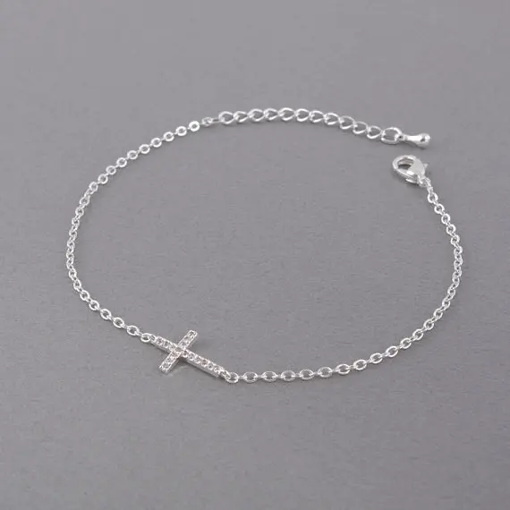 Rhinestone Sideway Cross Bracelet in Silver.jpg