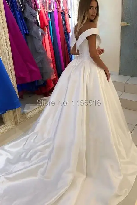 Deep V Neck Wedding Dresses Satin Ball Gown (2)