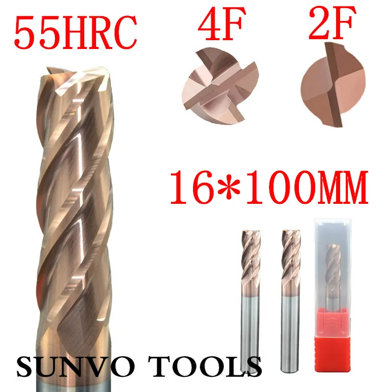 HRC45 HRC50 HRC55 HRC60 4F 2F 16x100MM 16MM Tungsten Carbide CNC Tool End Mill R8 ball end End Mill Aluminum milling cutter