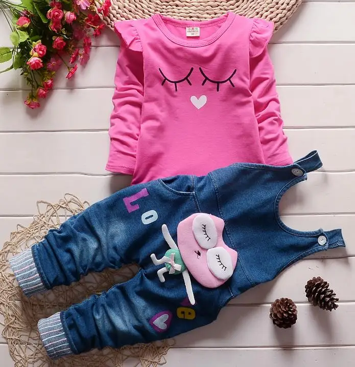 Kids Girls Denim Overalls Jeans 2 Pcs Set