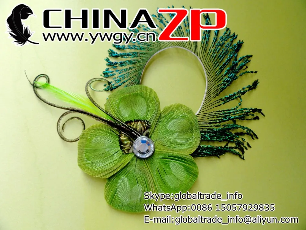 ALLY II Lime Green Peacock Feather Flower Hair Clip, Feather Fascinator1