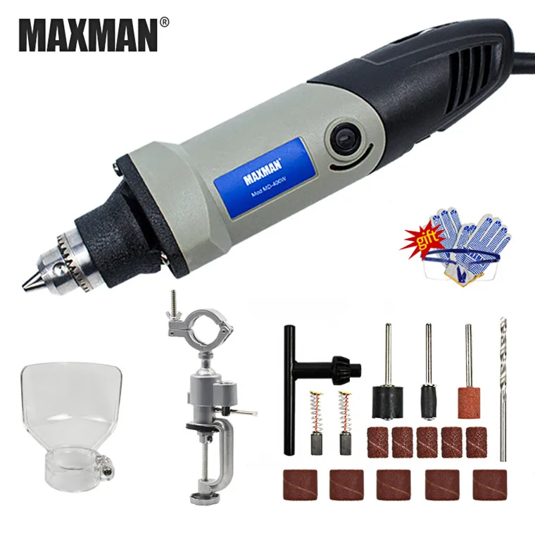 MAXMAN 400 Вт Мини электрическая дрель с 6 позициями переменной скорости Dremel шлифовальный станок стиль вращающиеся инструменты мини шлифовальный электроинструмент - Цвет: Dremel with 14Holder