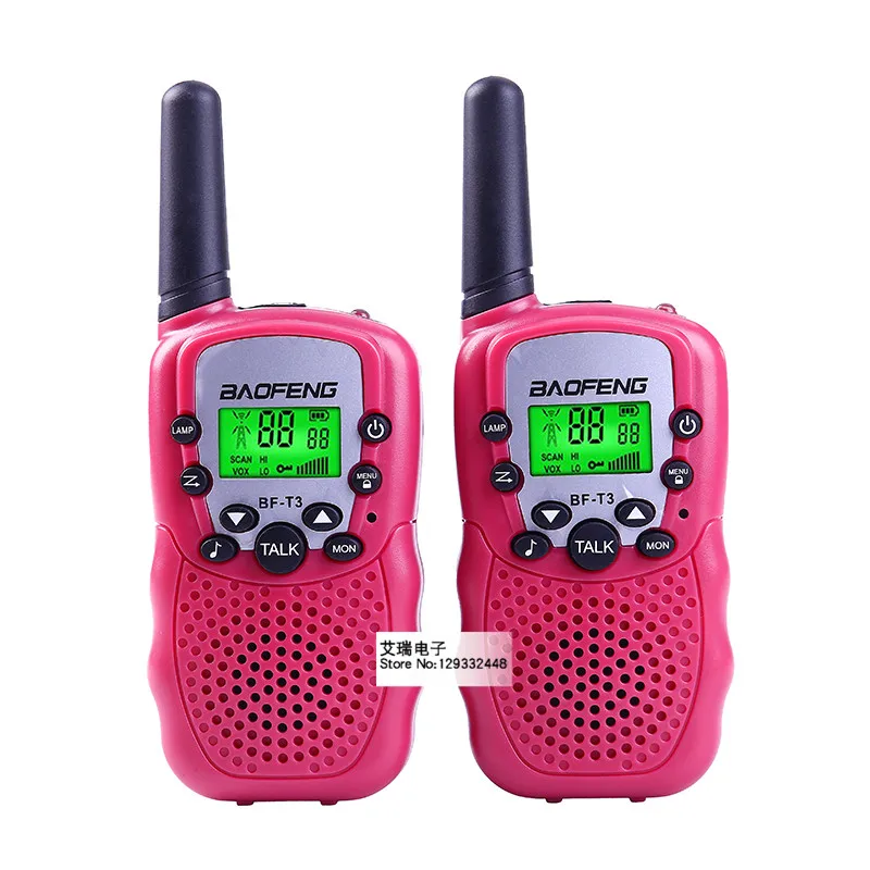 2 шт. Baofeng BF-T3 Мини Walkie Talkie дети радио 0,5 Вт UHF462-467MHz двухстороннее радио+ один желтая утка игрушка для кемпинга весело - Цвет: Pink