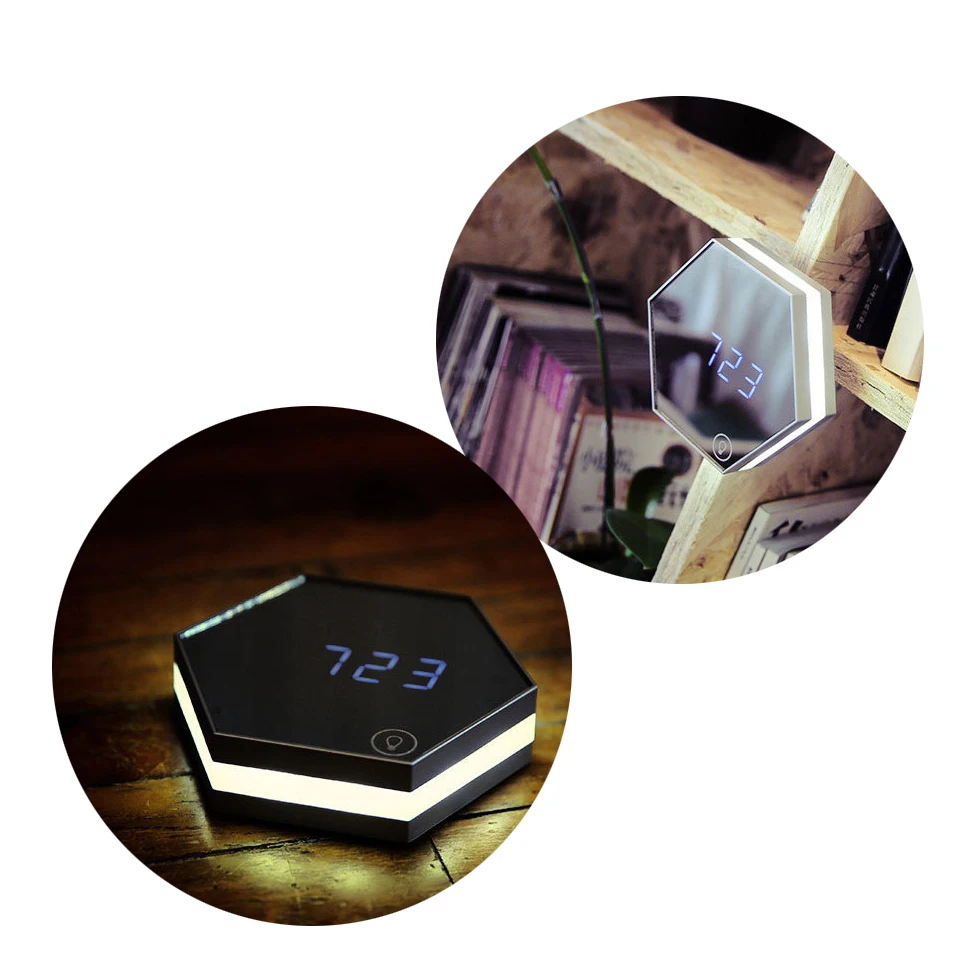 

Touch Sensor LED Makeup Mirror Night Light Temperature Display Recharging LED Makeup Mirror