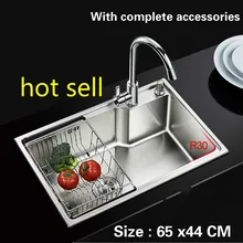 Еда класс 304 из нержавеющей стали Лидер продаж Раковина 0,8 мм толщиной обычные один корыто для мытья посуды 65x44 см