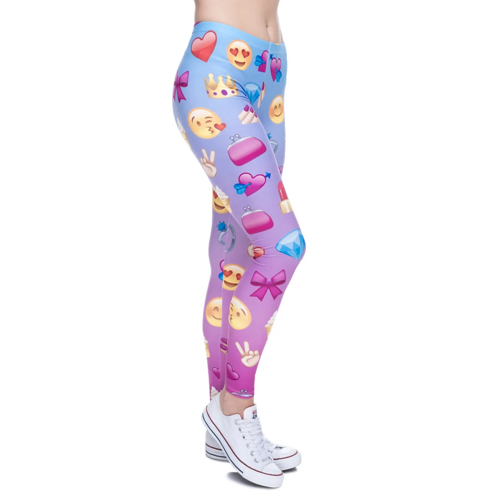 Happy Emoji Patterned Leggings Leggings Trousers High Waist Women
