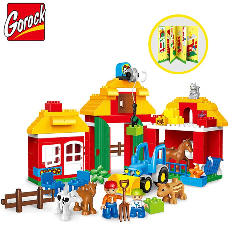 

Gorock 123PS Happy Farm Animals Model Large Particles Building Blocks Compatible With Duploe Educational DIY Brick Toy For Kids