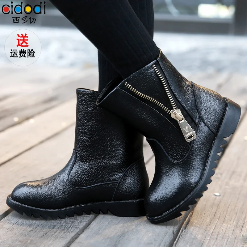 

New Design 1pair genuine leather Children Snow Boot, martin Ankle Brand kids boots,Winter Warm Rainboots female child Boot