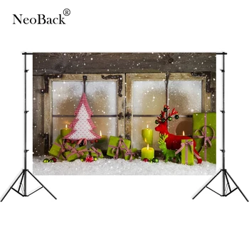 

NeoBack 7x5ft Wide Thin vinyl photo backgrounds vintage Christmas Window tree Banner decoration Photographic Backdrop Banner