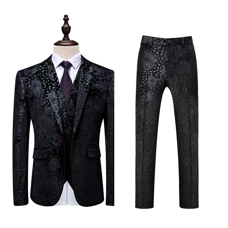 Jacquard Suit Men Slim Fit Party Wedding Casual Suits 3 Pieces (jacket+pants+vest)