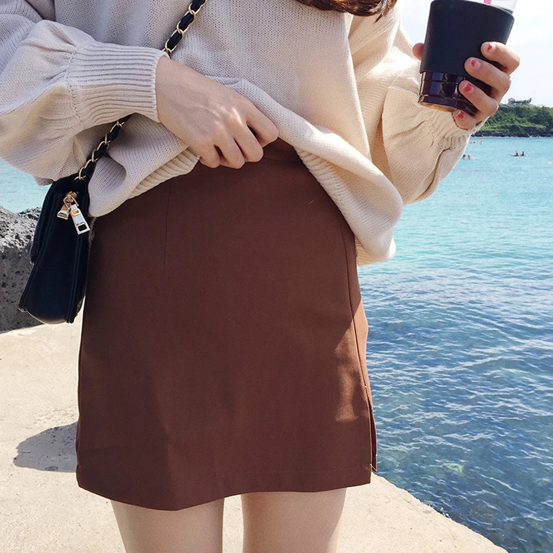 Женская одежда faldas mujer moda vinatge Стильная однотонная юбка с высокой талией шикарная юбка с разрезом в Корейском стиле Женская Летняя мода