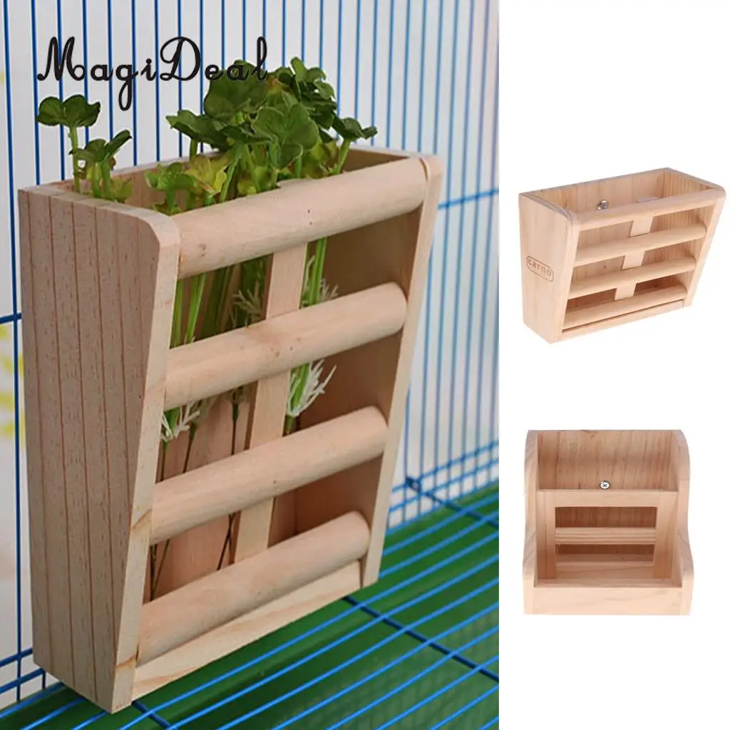 MagiDeal 2-in-1 Functional New Small Pet Rabbits Guinea Pig Wooden Rack Feeder Hay Grass Nesting Holder Small Animals Toy