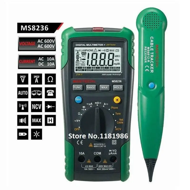 mastech ms8236 auto range digital multimeter lan tester net cable tracker tone telephone line mastech ms8236 auto range digital multimeter lan tester net cable tracker tone telephone line