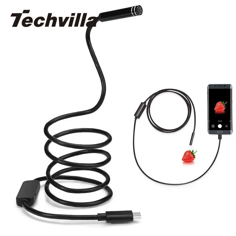 

techvilla 8LED 5M Android Phone USB Type C Endoscope Waterproof Borescope Pipe Inspection Video Mini Micro Camera Portable
