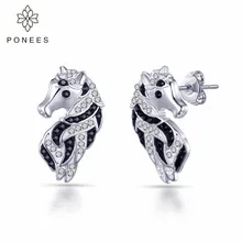 PONEES Родий мода животных Зебра Лошадь серьги гвоздики украшения для женщин подарок детей