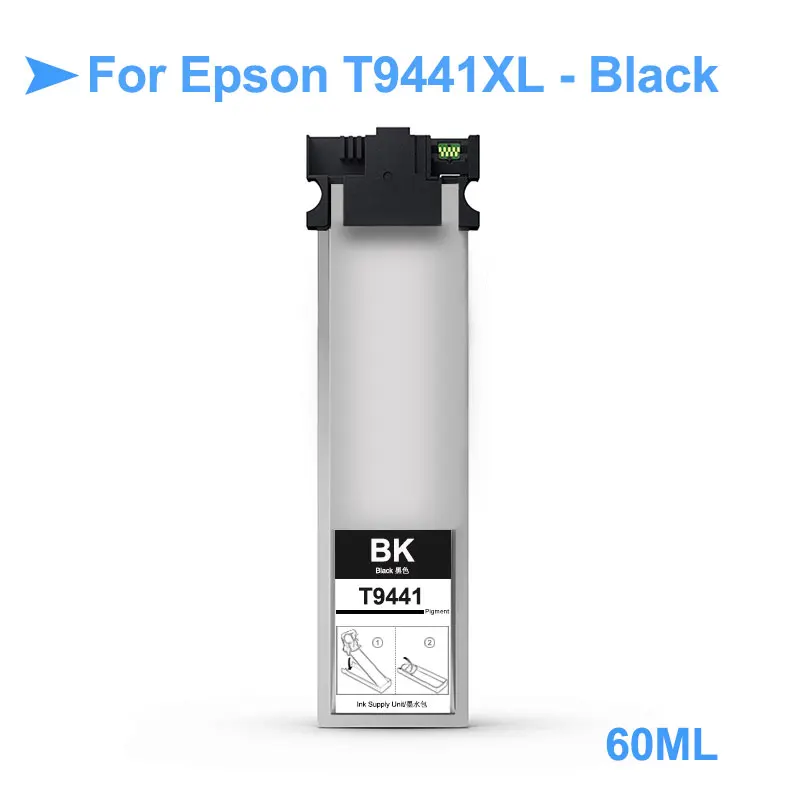 Bolsa de Tinta com Chip de Pigmento para Impressora Área da Europa Epson Workforce Pro Wf-c5290 Wf-c5790 Wf-c5210 Wf-c5710 T9441 xl T9441-t9444 - Imagem 2