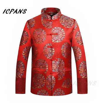 

ICPANS Red Silk Jacket Men Traditional Chinese Clothing for men Dragon Tang Suit Men Chinese Tops Red Jacket Wedding Jacket