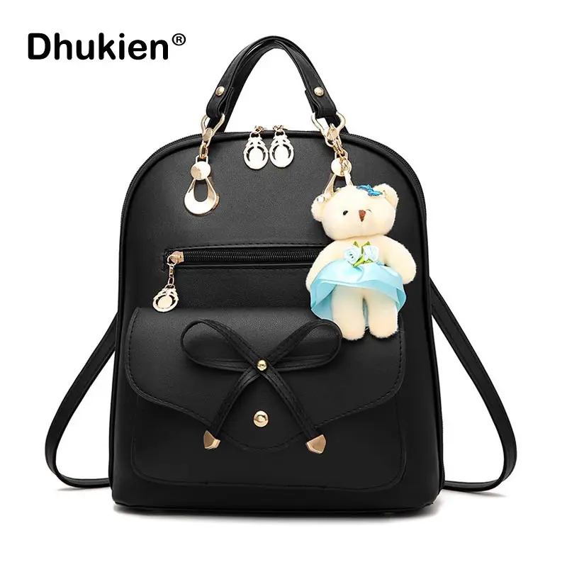 

Fashion Women Backpack Ladies Pu Leather Shoulder Purse Small School Backpacks for Girls Bow Female Daypack Mochila Cute Bear