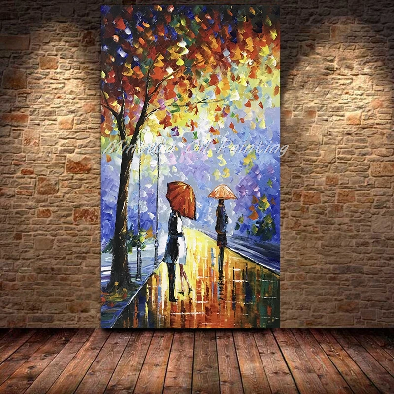 Online Gerahmte Große Hand bemalt Abstrakten Moderne Wand Malerei Regen Baum Straße Palette Messer Ölgemälde Auf Leinwand Wand Art Home decor