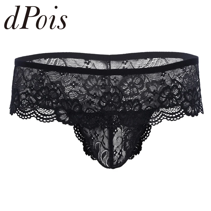 

Sexy Mens Lingerie Panties Lacework Open Butt Bulge Pouch G-string Bikini Low Rise Gay Breathable Briefs Underwear Underpants