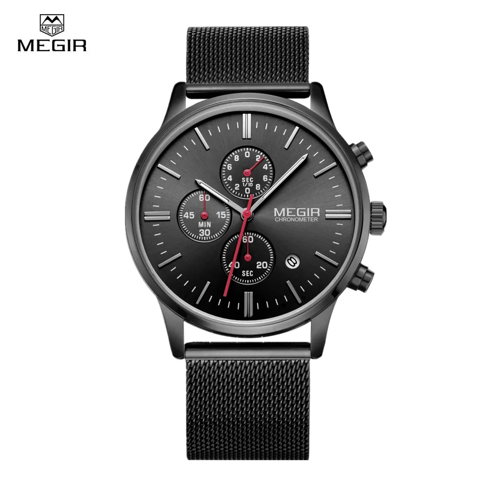 

Fashion Simple Quartz Watch Top Luxury Brand MEGIR Watches Mens Stainless Steel Mesh strap band Quartz-Watches Clock Men 2011