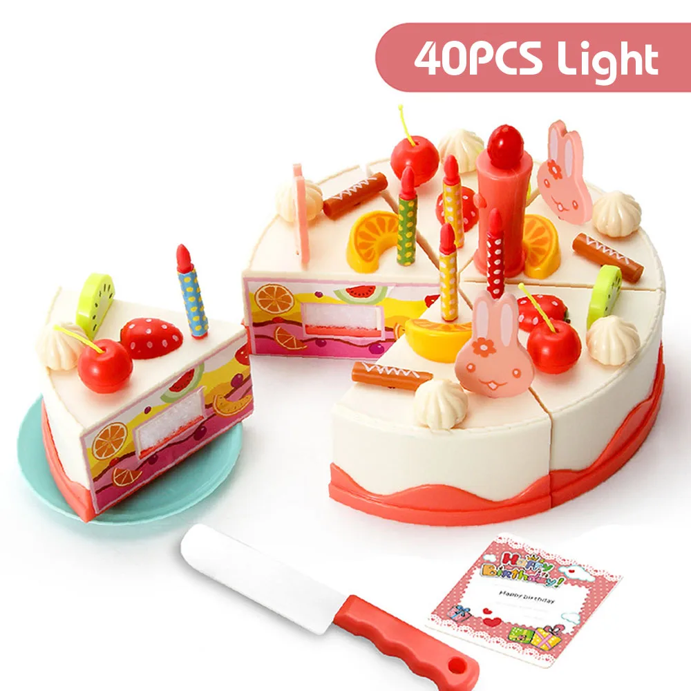 40PCS WITH LIGHT 38-83 шт DIY игрушечный торт Кухня Еда ненастоящая игра резка фрукты день рождения игрушки Cocina De Juguete для детей развивающий подарок - Цвет: 40PCS WITH LIGHT