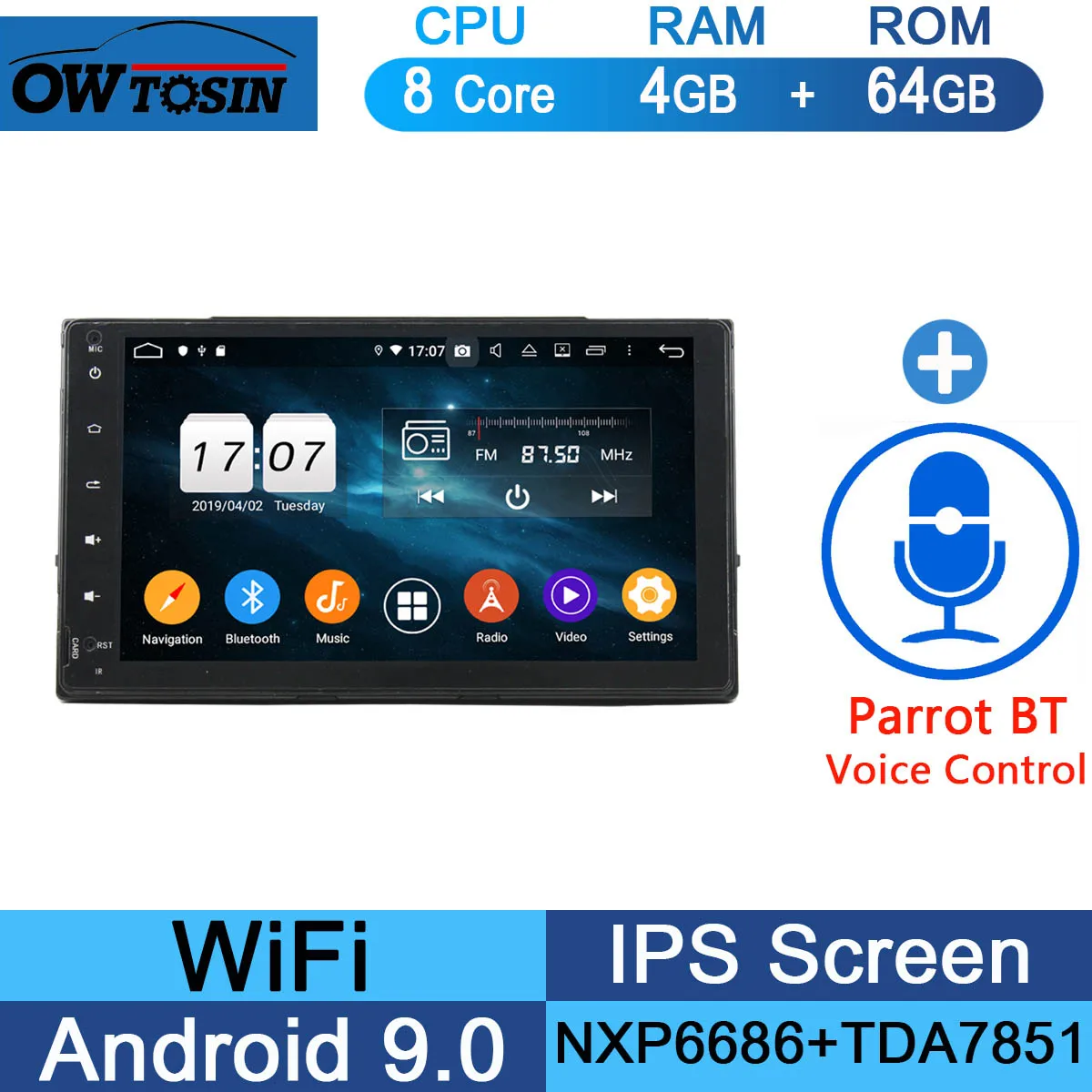 " ips 8 Core 4G+ 64G Android 9,0 автомобильный DVD мультимедийный плеер gps Радио для Toyota Corolla DSP CarPlay Parrot BT - Цвет: 64G Parrot BT