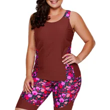 Новое поступление Для женщин цветочной вставкой танкини и короткие спортивный костюм плюс Размеры ванный комплект из 2 частей пляжная одежда E410442