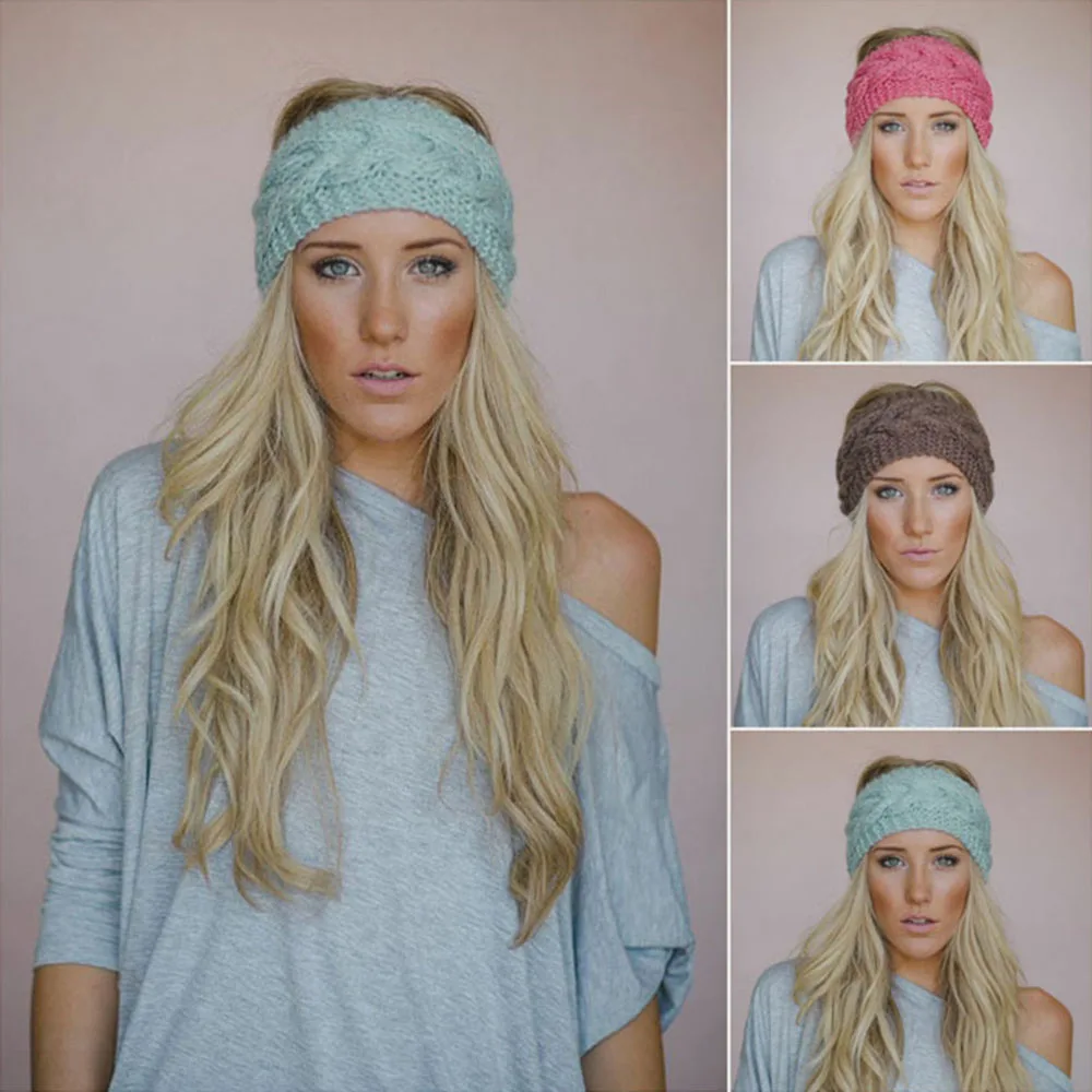 

Winter Warmer Ears Knitted Headband for Women Turban Lady Crochet Bow Wide Stretch Hair Bands Headwrap Hair Accessories