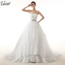 White Ivory Wedding Dresses Ball Gown Strapless Beaded Crystals Lace Long Bridal Gown Bride Dresses Plus Size