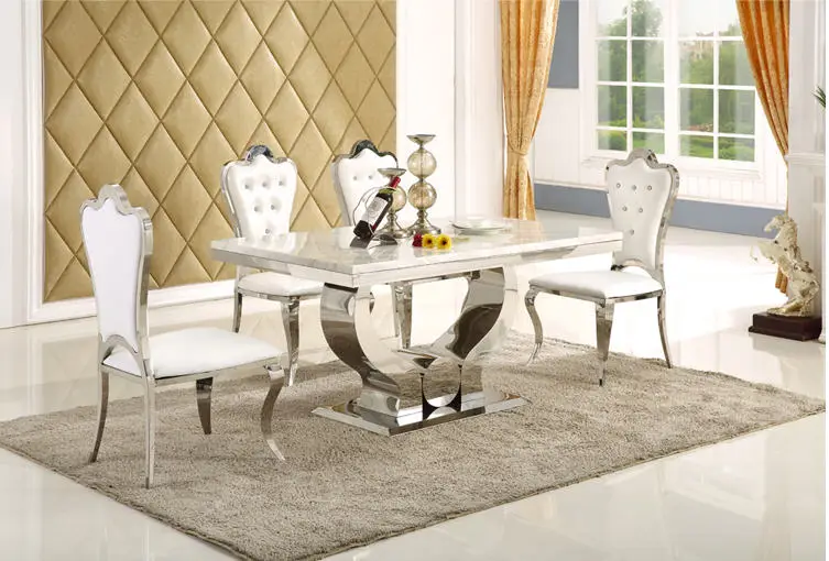 White stainless steel Dining Room Set with 4 Chairs 1