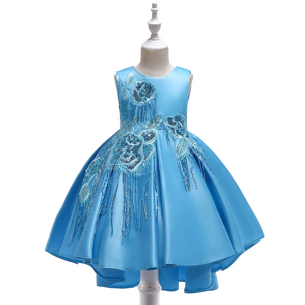 Розничная ; элегантное праздничное платье для девочек; детское платье с бахромой для девочек; свадебное платье с цветочным узором для девочек; детское асимметричное платье с блестками; T5035 - Цвет: blue