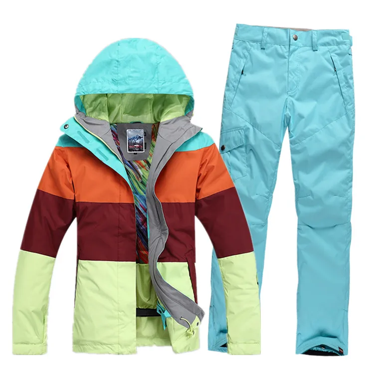 2017 женщин лыжах куртка смешанные цвета сноуборд Женская лыжная снег парка одежда