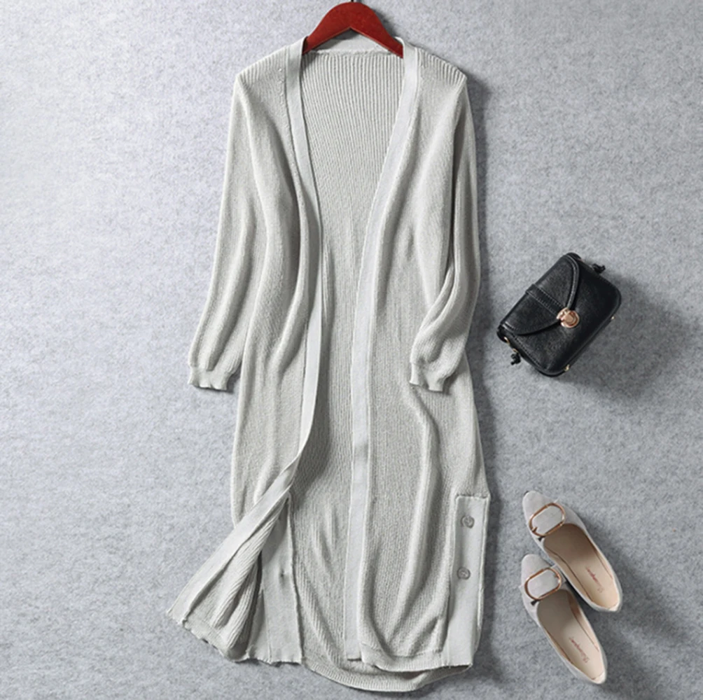 Spring and summer new style Korean version of the long thin coat Ice silk holiday top