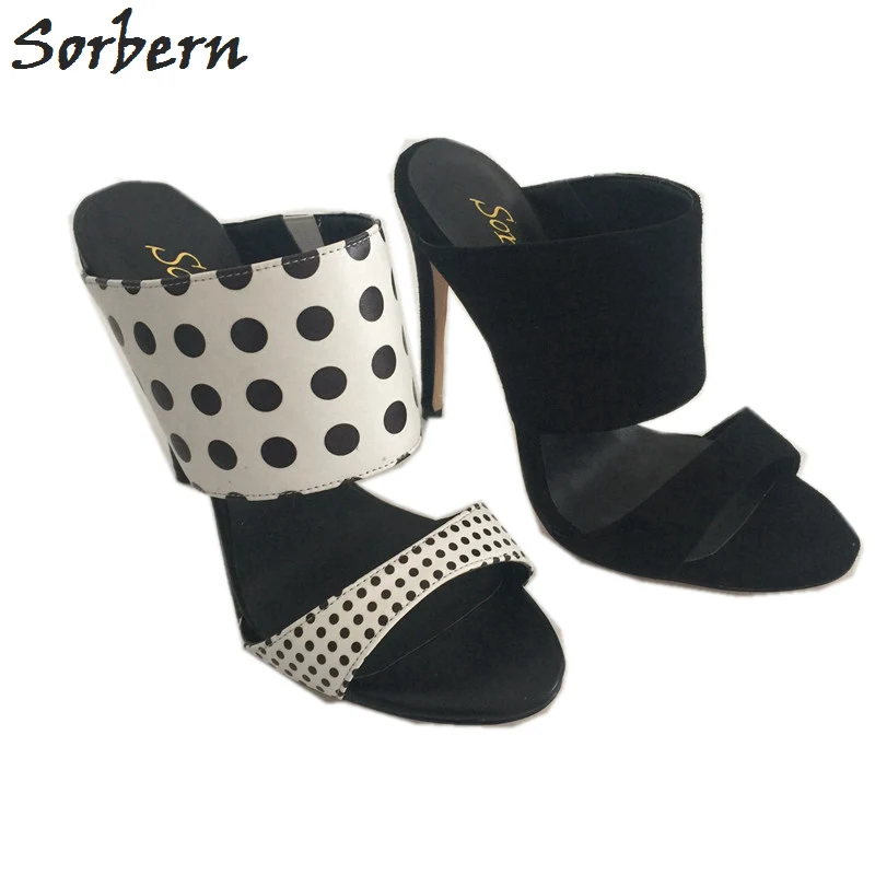 

Sorbern Black Print Slides Stilettos Women Sandals High Heel Stilettos Ladies Shoes Open Toe Summer Female Sandal New Slipper