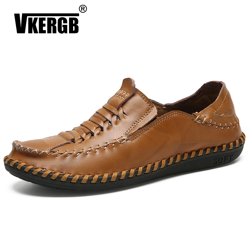

VKERGB Top Quality Men Flats Shoes Genuine Leather Men Brown Split Leather Shoes Hot Sale Moccasins Men Loafers Summer Shoes