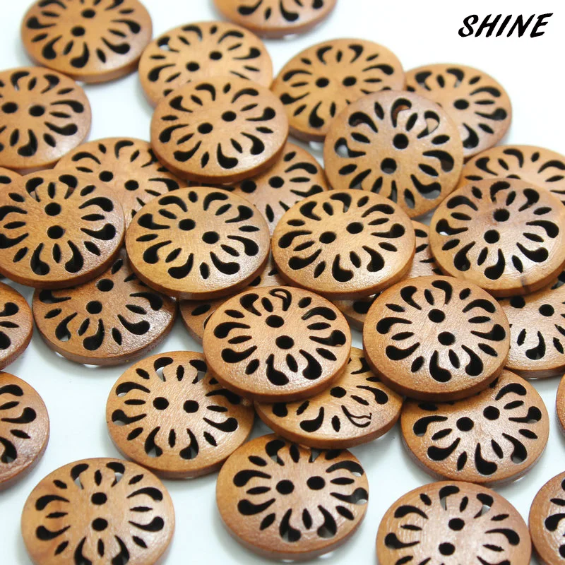

SHINE Wooden Sewing Buttons Scrapbooking Round Cream-Coloured Two Holes Hollow 23mm(1'') Dia. 24 PCs Costura Botones Decorate