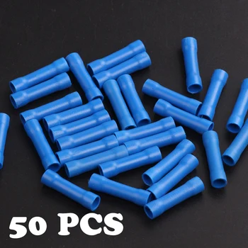 

50pcs BV2 Terminator 16-14 AWG cable Wire Splice Blue Insulated Straight Wire Butt Connector Electrical Crimp Terminals 16-14aw