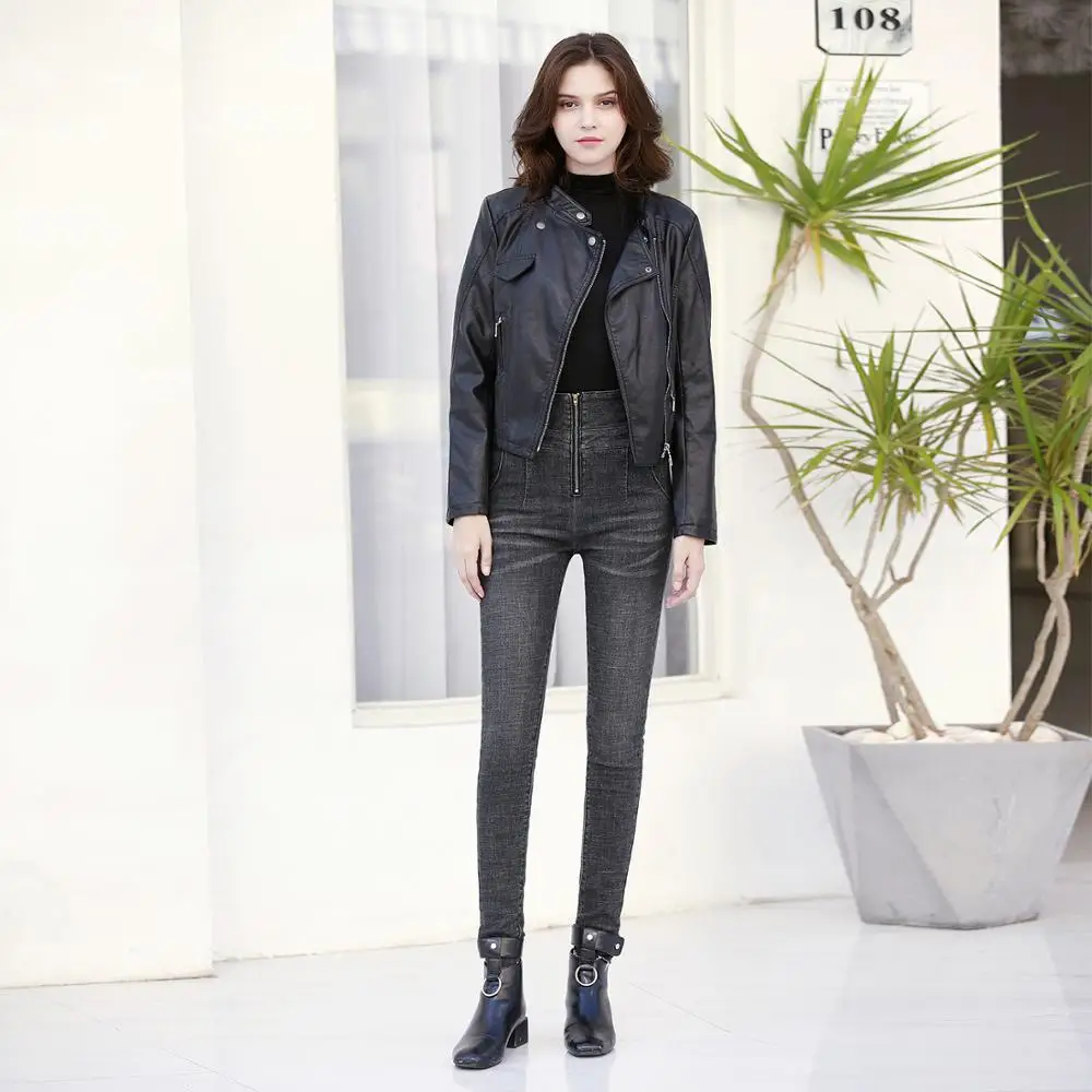 Summer ladies' clothing High-waist zipper jeans Street hipster black slim feet pants Women's pencil trousers Summer ladies' clothing High-waist zipper jeans Street hipster black slim feet pants Women's pencil trousers