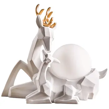 

Elegant Resin Deer Weeding Gift Bedroom Table Lamp Glass Lampshade Carved Deer Study Room Desk Lighting Fixtures