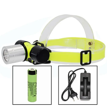 

Diving Headlamp XM-L T6 LED Underwater Dive Light Waterproof Headlight Scuba Flashlight lanterna + 18650 Battery + USB Charger
