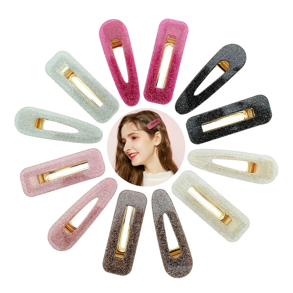 

2019 New Women Girls Acrylic Hollow Waterdrop Rectangle Hair Clips Tin Foil Sequins Hairpins Barrettes Headband Hair Accessories