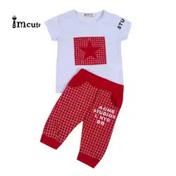 Лидер продаж, комплект из 2 предметов для новорожденных мальчиков и девочек, хлопковая футболка с короткими рукавами Топы, длинные штаны